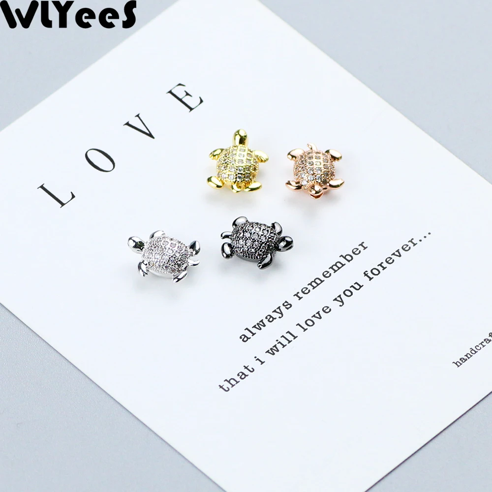 

WLYeeS 4pcs Turtle White zircon Charm Copper beads 4 kinds of color animal Metal Pendant Loose beads Jewelry bracelet making DIY