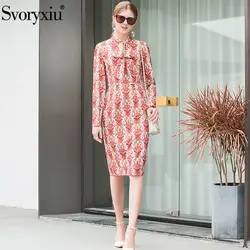 Svoryxiu модные дизайнерские осенние обтягивающее платье женские элегантные с длинным рукавом воротник бант цветочный принт винтажная длиной