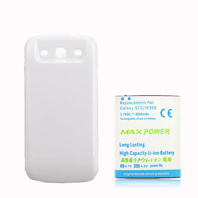 

High Capacity 4500mAh Extended Battery with white Back Cover for Samsung Galaxy S3 GT-i9300 battery S III GT-i9300 Batteries