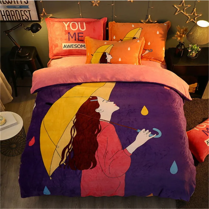 

High quality flannel luxury 4pcs adult bedding 1pcs quilt cover/1pcs bed sheet/2pcs pillowcase free shipping