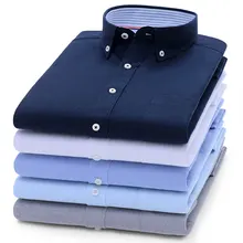 Новая модная мужская рубашка-Оксфорд с длинными рукавами, высокое качество, приталенная однотонная мягкая рубашка на пуговицах с воротником-стойкой, Повседневная рубашка