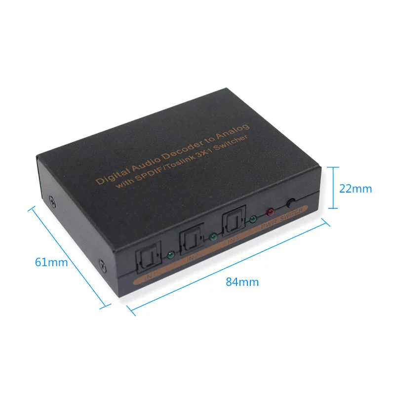 1 Piece Only Digital Audio to Analog Converter Switcher With 3 Ports SPDIF Toslink Input to Analog L R and Headphone Output