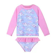 BAOHULU/мультяшный детский купальник с длинными рукавами для девочек; детский купальный костюм из двух предметов; UPF50+ пляжные купальные костюмы для детей