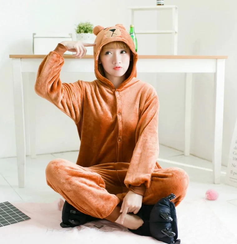 

Kigurumi Flannel Brown Bear Onesie Unisex Adult Bear Pajamas Cosplay Costume Animal Pyjamas Sleepwear