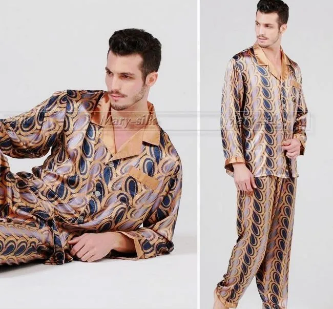 Luxury Mens Silk Satin Pajamas Pajama Pyjamas PJS Sleepwear Set U.S.S,M,L,XL Long Sleeves Blue organic pyjamas