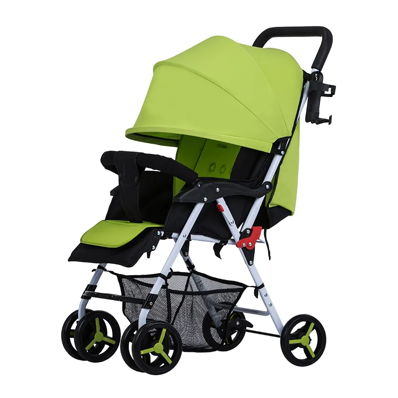 Дышащая Регулируемая может лежать плоская детская коляска складная ультра легкий зонтик коляска обеденная тарелка дорожная коляска в виде машины - Цвет: Светло-зеленый