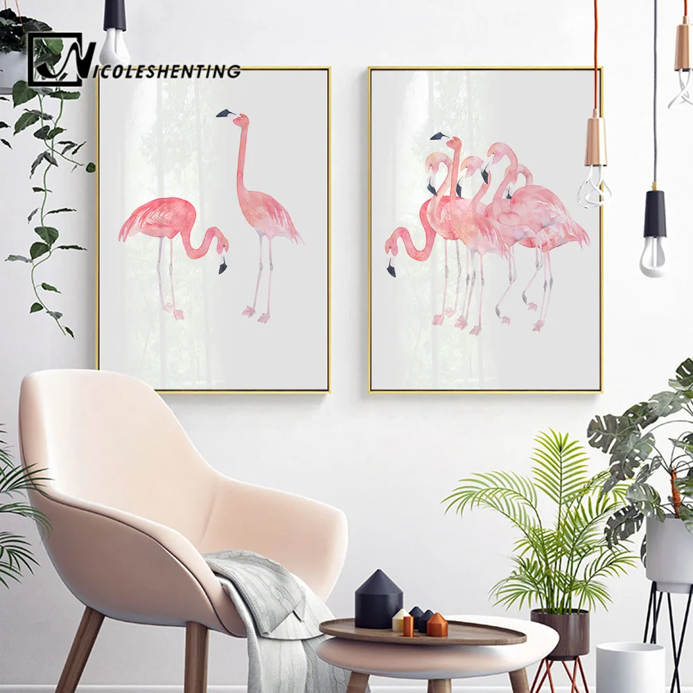 

Watercolor Bird Flamingo Canvas Poster Wall Art Canvas Prints Minimalist Painting Wall Picture for Bedroom Modern Home Decor