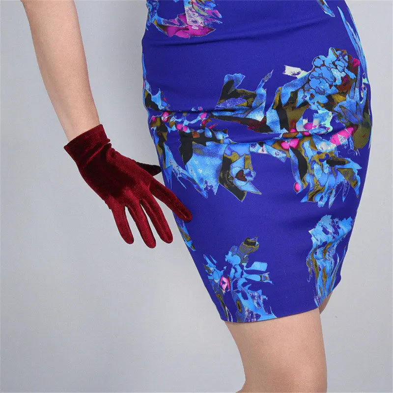 Элегантные черные бархатные перчатки длиной 60 см, эластичные женские перчатки для сенсорного экрана RHS60 - Цвет: Wine red 22CM