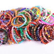 Envío libre mezcló 8 MM piedra Natural de la ágata de Lapis cristal de amatista ópalo granate cornalina bolas pulsera del estiramiento de 7.5 ” 10 unids LH1440