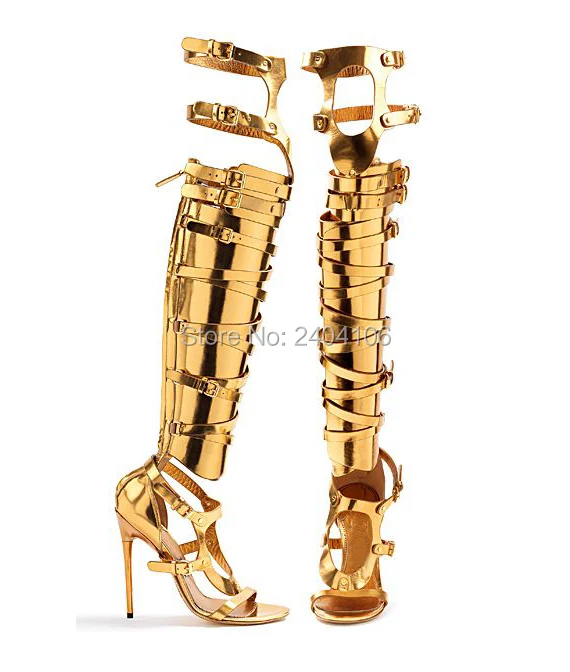 Sapato Feminino; сандалии-гладиаторы на ремнях; цвета металлик, серебристый, золотистый; сапоги до бедра; сапоги на высоких каблуках выше колена; женские летние туфли с вырезами