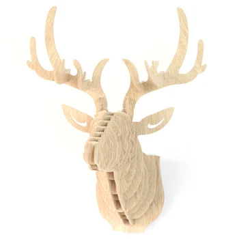 

Wooden Deer Head Wall Art Hanging 3D Head Antlers Trophy Home Decor