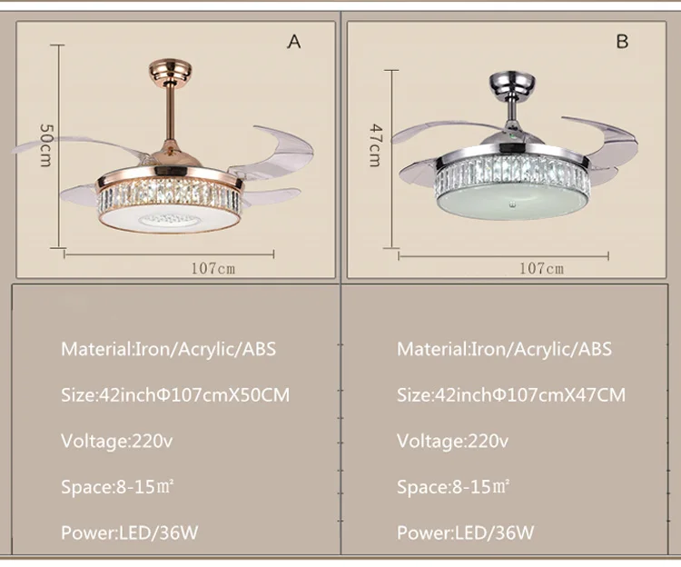 42 дюймов хрустальный потолочный вентилятор лампа Невидимый потолочный вентилятор с подсветкой современный скандинавский подвесной потолочный вентилятор для спальни гостиной