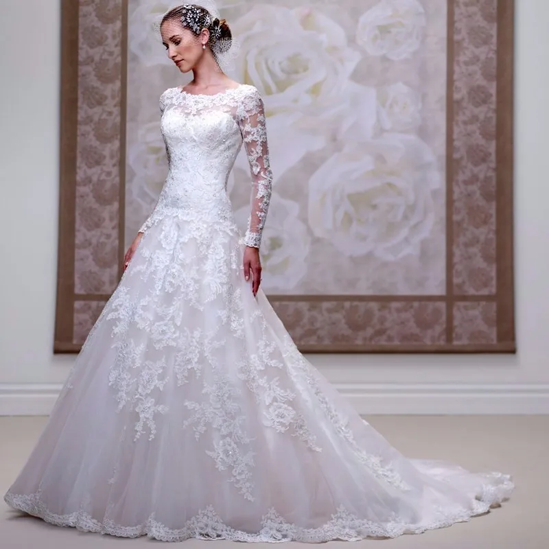 2017 Long Sleeve Country Western A Line wedding dress Gowns Weding