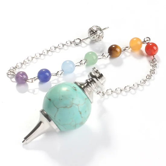 Natural Gnergy Gemstone~ Mixed 10Pcs 20mm Natural Stones Ball Healing Pendulums Stone Beads Chain Chakra Pendant Dowsing Pendulum Jewelry 4 AA00201017901g