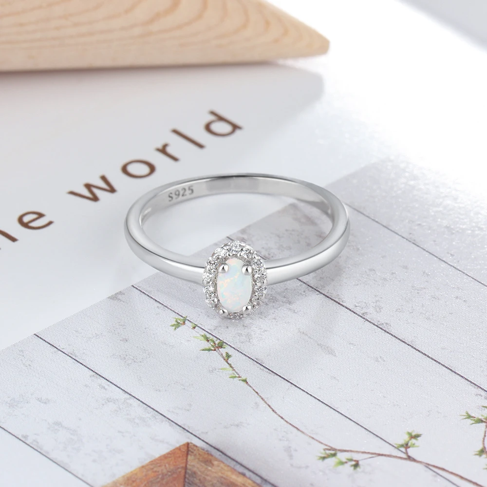 Silver Rings Oval Blue Pink White Fire Opal Ring Zircon 6 7 8 Size silver rings silver ring