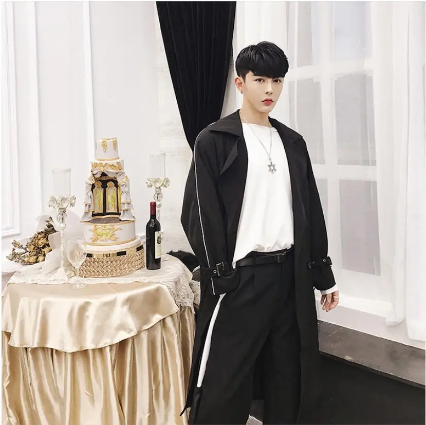 coat M-XL! Осенняя новая Корейская версия дикого галстука длинный Тренч тренд мужской большой отворот двубортный свободный коса куртка - Цвет: coat