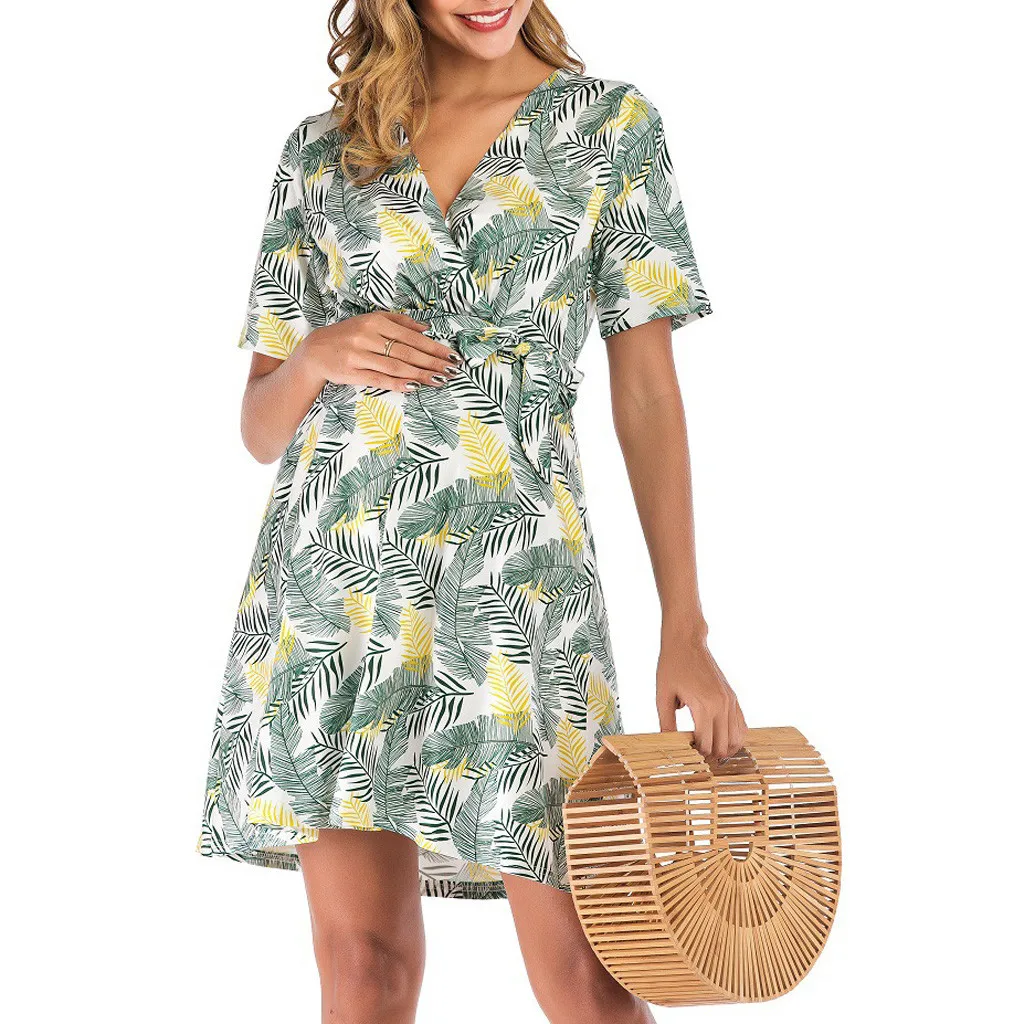 Maternity Breastfeeding Dresses For Photo Shoot Plus Size Floral V-Neck Summer Pregnancy Nursing Dress For Pregnant Women Robe