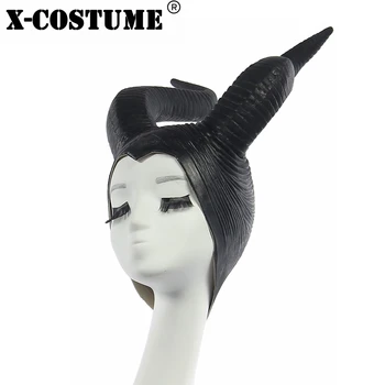 

X-COSTUME Maleficent Horns Headpiece Women Stylish Black Helmet Cosplay Costume Props 2018 Halloween Night Christmas Party Mask