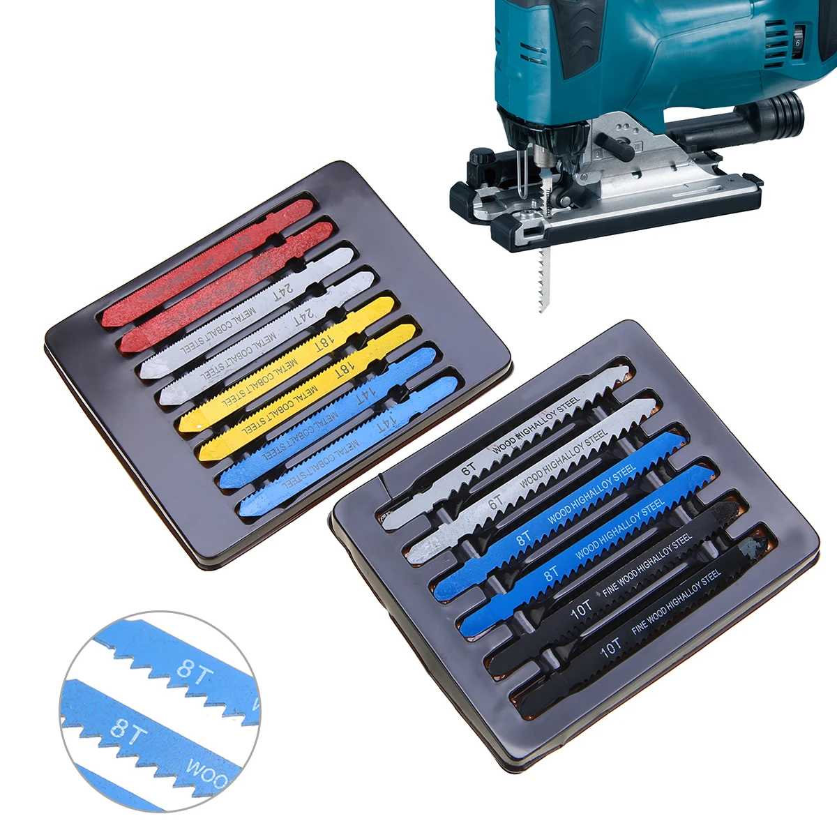 14pcs Colorful Assorted Metal Steel T-shank Jigsaw Blade Tool Set Fitting For Plastic Wood Aluminum Faster Cutting Saw Blades