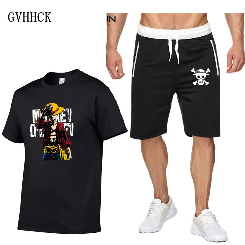 

2019 Summer Fashion Luffy Print T Shirts Men+Shorts Set Men Short Sleeve Shirts Casual Men Clothing Sets Tracksuit Plus Size