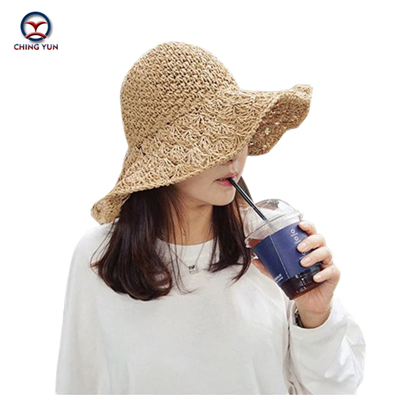 

CHING YUN Summer Women hat 2019 sun hat Lafite straw brim beach bow Handmade hat Sunscreen Seaside travel Vacation leisure hat