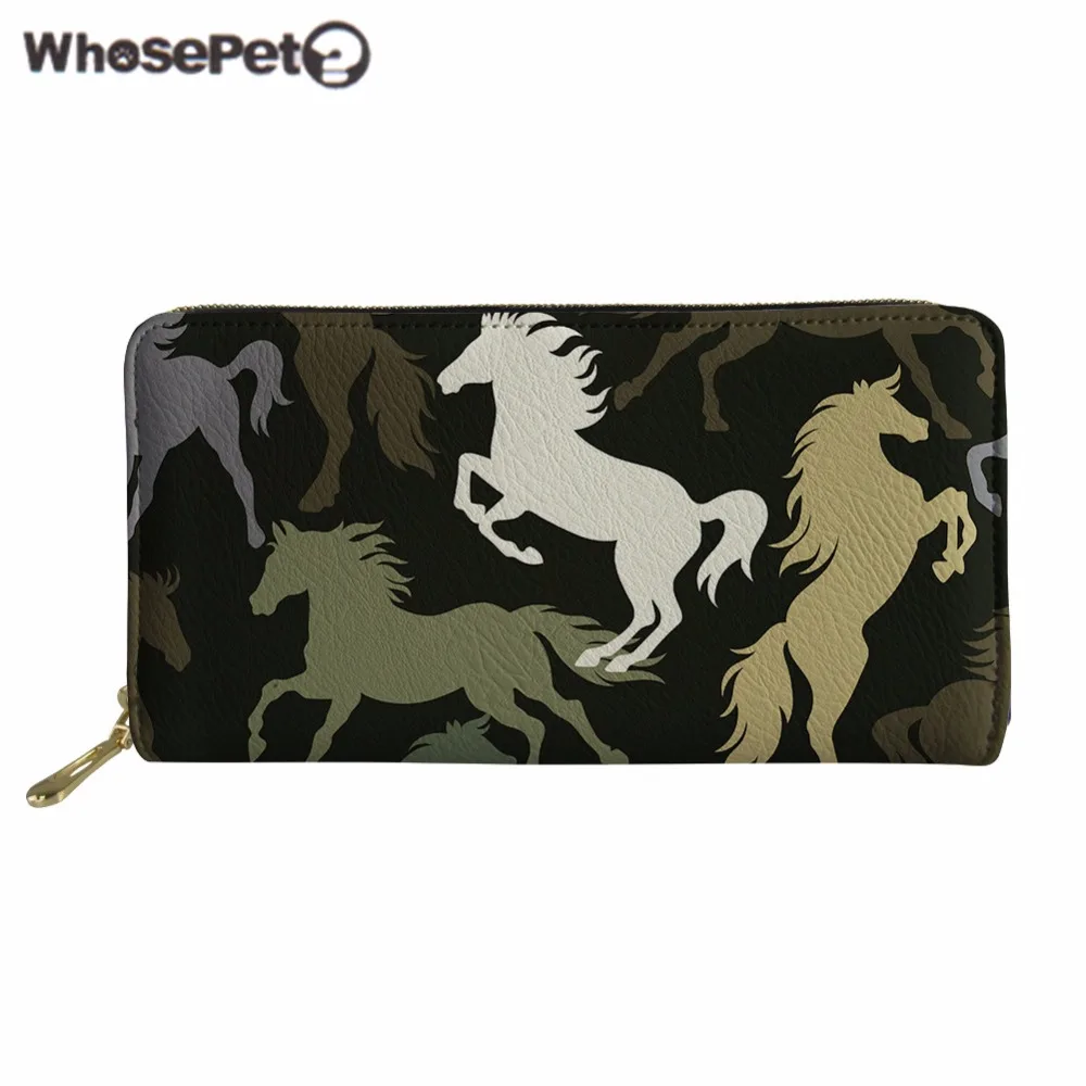 

WHOSEPET Men Wallets Male Female Purse Women Pu Leather Long Wallets Chain Purse Unisex Coin Pocket Horse Camouflage Clutch Bags