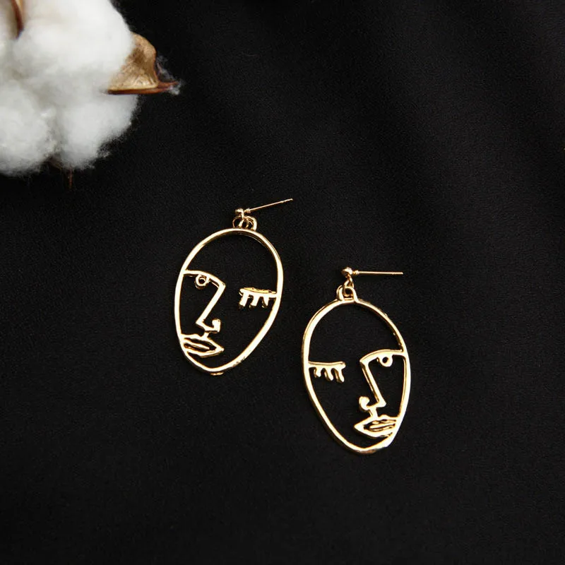 

Simple Punk Style Abstract Art Earrings Face shape Sculpture Drop Earrings Personalized Statement Earring Fashion Jewelry N1057