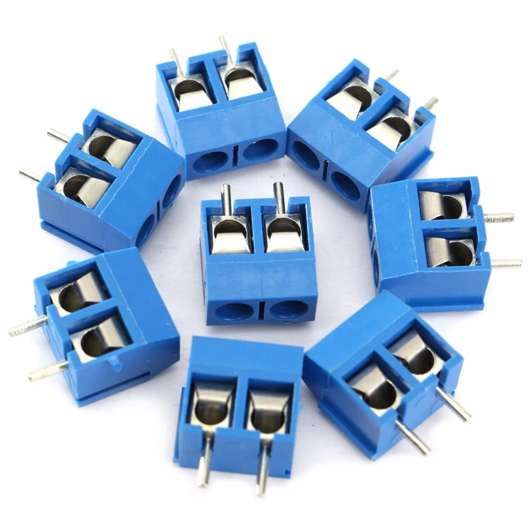 40pcs Ni Plated 2-Pin Screw Terminal Block Connector 5.08mm Pitch Panel PCB Mount Blue