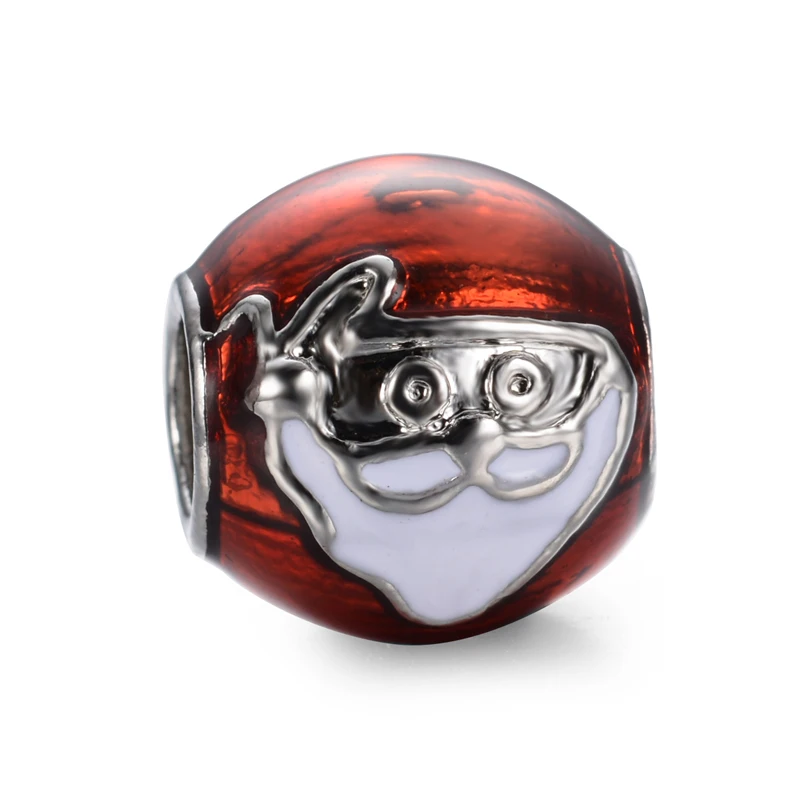 

free shipping 1pc european CHRISTMAS JOLLY SANTA, RED & WHITE ENAMEL loose bead charms Fits Pandora Charm Bracelets A087