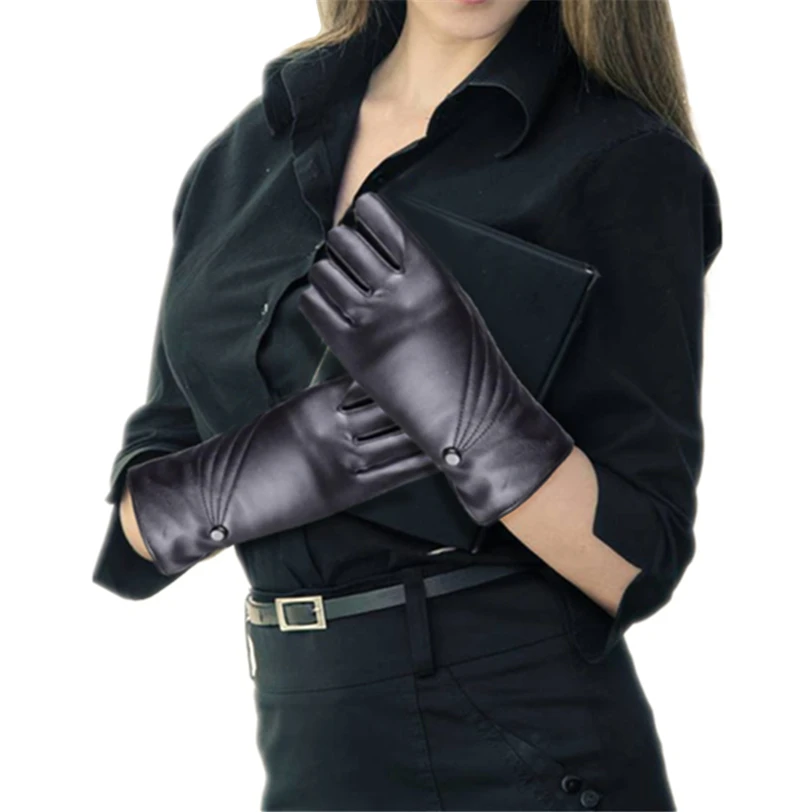 Роскошные для женщин девушка кожа зима супер теплые перчатки из кашемира зимние варежки из искусственной кожи Прихватки для мангала # F #30NV9