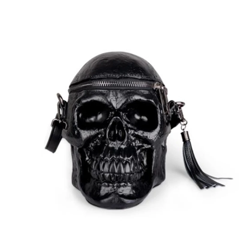  3D Skull Shoulder Bag Crossbones Messenger Bag Unisex Men Women Fashion Street Leather Zipper Handb