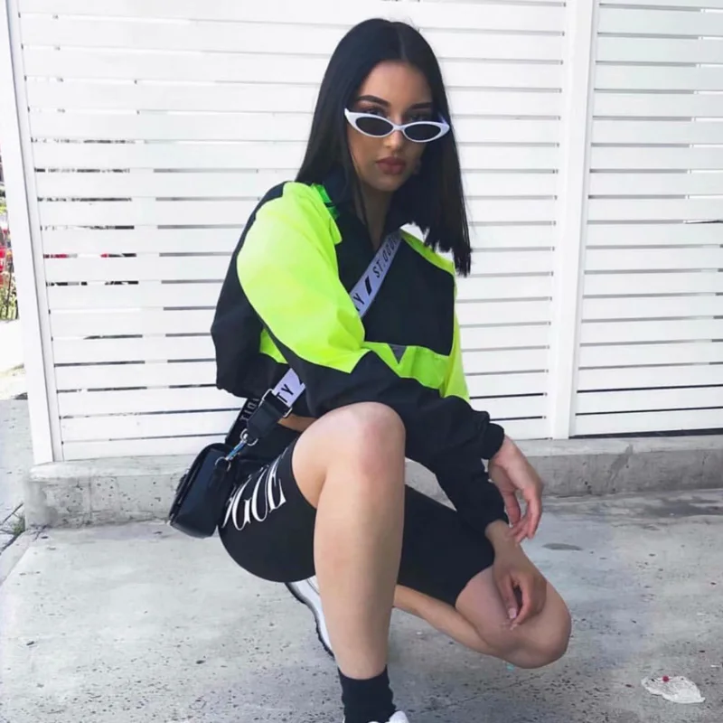 Модные женские летние шорты Harajuku Shine Letter Стретч Талия Мода Половина Длина Высокая талия черный обтягивающий эластичный уличная