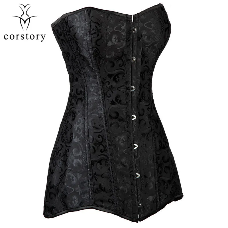 Корсет Corstory черный жаккардовый длинный со стальными костями|overbust corset|corsets and