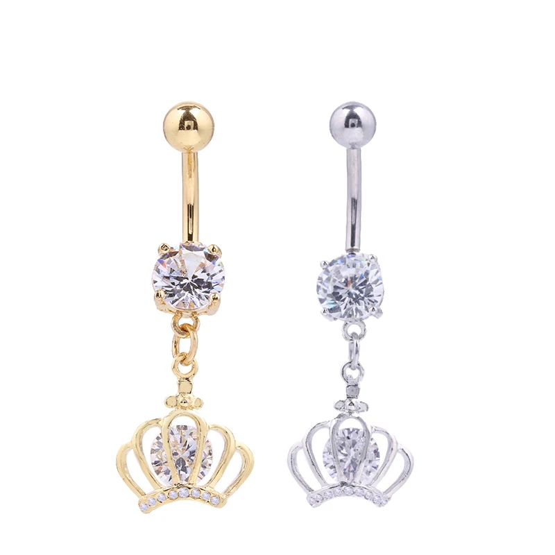 Charms Crown CZ Jewelry Gold color Belly Button Rings Colorful Clear