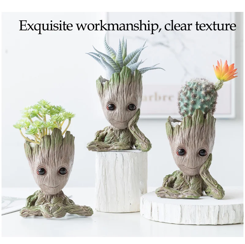 Flower Pot Creative Home Baby Groot Flowerpot Cute Toy Pen Pot Holder PVC Hero Model Baby Tree Man Garden Plant Pot Groot