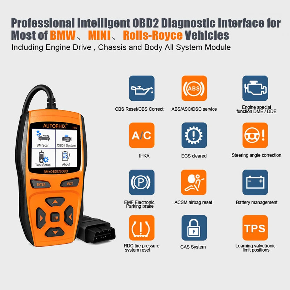 Autophix для BMW Mini OBD2 сканер Авто Сброс системы контроля срока службы масла EPB SAS