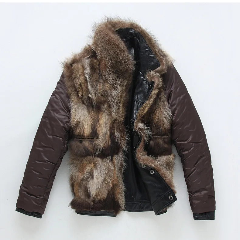 Зимние пальто из натурального меха енота, мужские зимние кожаные куртки, верхняя одежда из овчины, теплая верхняя одежда, пальто высокого качества, большие размеры, черные
