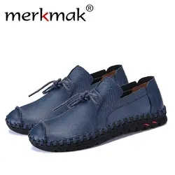 Merkmak/повседневные мужские лоферы в британском стиле, весенне-осенние мужские слипоны из натуральной кожи на плоской подошве, обувь больших