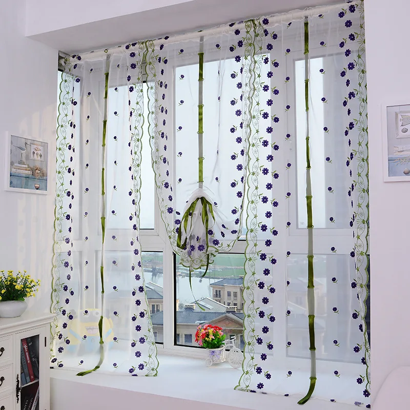 

Blue Flower Kitchen Balcony Voile Roman Blinds Liftable Curtains For Bedroom Tulle Voile Window Curtain Children's Room