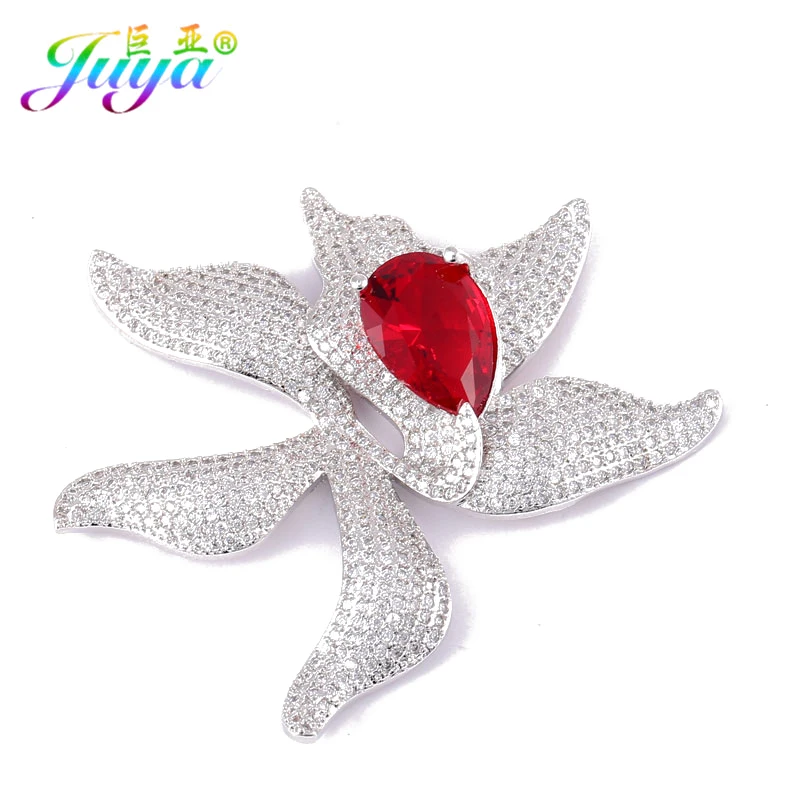 

DIY Pearls Jewelry Findings Red Corundum Flower Connector Pendants Accessories For Women Natural Stone Pearl Necklace Making
