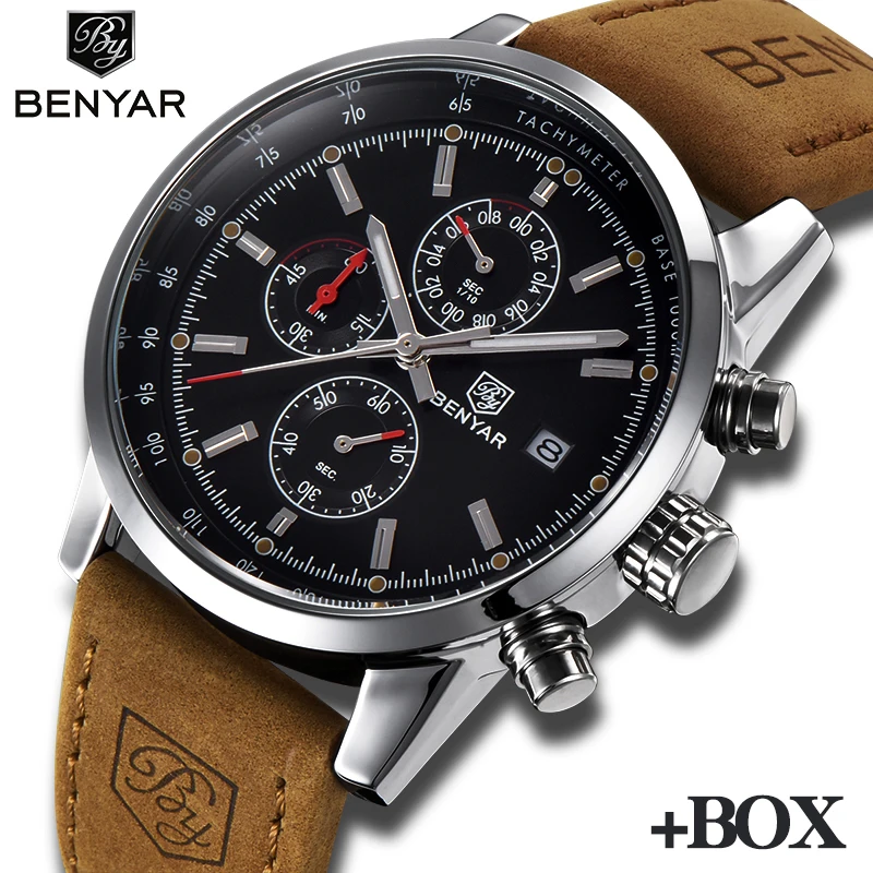 BENYAR Luxury Brand men watches stainless steel Chronograph Watch waterproof Casual Business Quartz Wrist Watch men Reloj Hombre