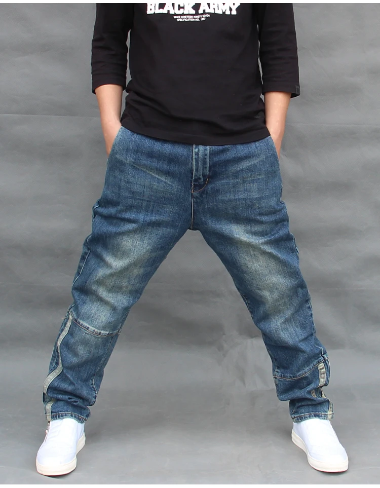 Большие размеры, Мужская Уличная одежда, танцевальные джинсовые штаны-шаровары, мужские мешковатые джинсы для скейтбординга, свободные брюки-карго FSH17