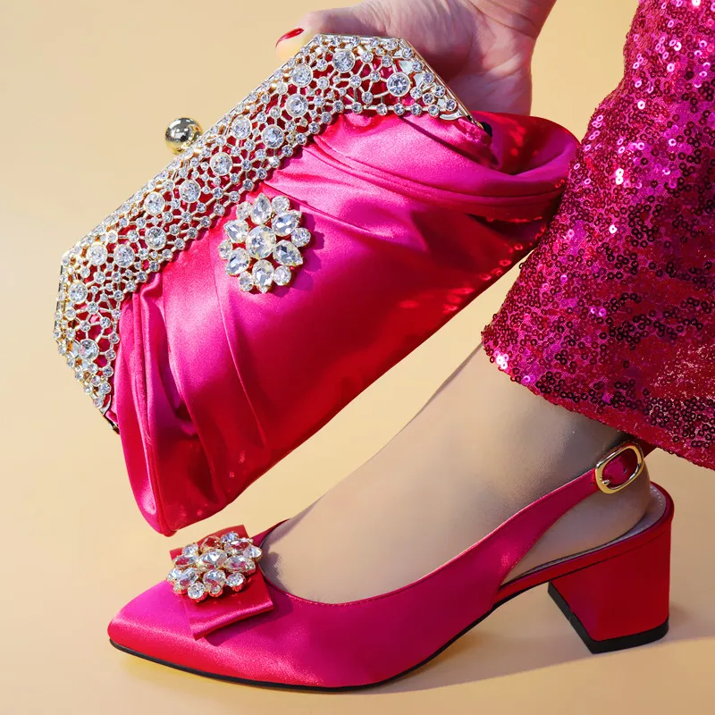 

New Fashion African Shoe and Bag Set Decorated with Rhinestone High Quality Summer African Women Shoes Shoes and Bag Italy Set