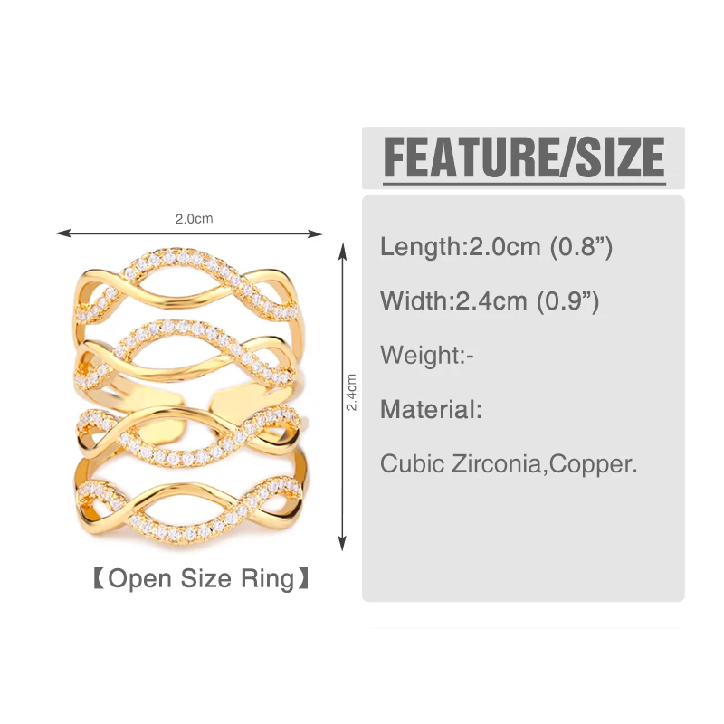 OCESRIO серебряное длинное кольцо для женщин фианит CZ Бесконечность большие кольца с изменяемым размером для женщин модные ювелирные изделия bague femme rig-h02
