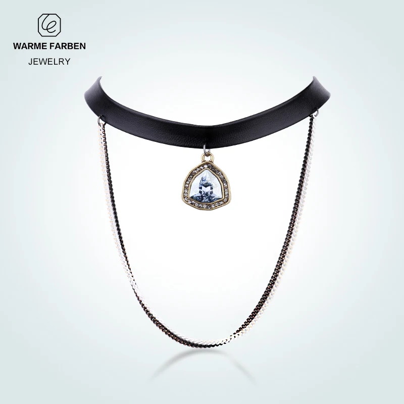 

Warme Farben Women Choker Necklace Blue Crystal From Swarovski Water Drop Chains Necklace Zircon Jewelry Rope gifts for Femme