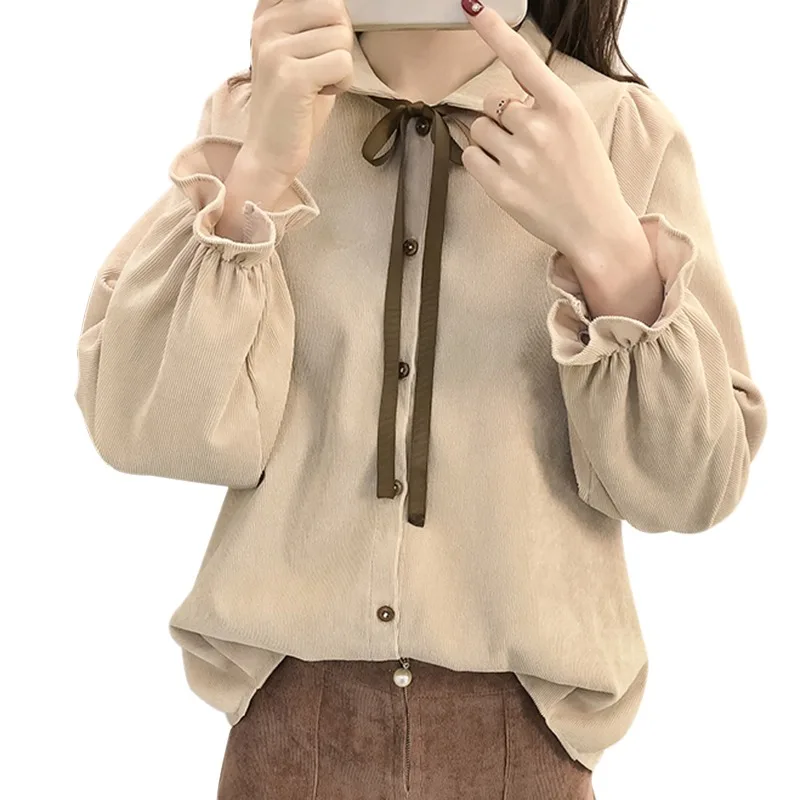 

Sweet Lady Girl Long Sleeve Bow Slim White Shirt Spring Autumn Tops Office Ladies Blouse