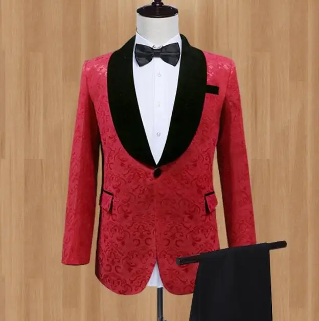 Шаль с лацканами Slim Fit Жених смокинги для женихов vestidos красный/белый/черный для мужчин костюмы мужской костюм для мужчин свадебные - Цвет: Same as picture