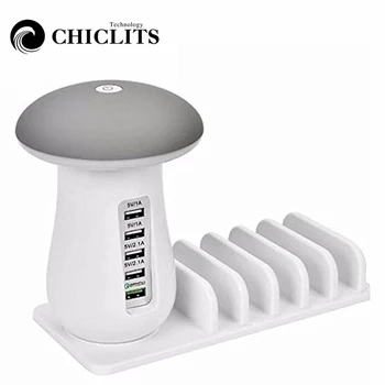 

2018 New Hot 5 Port USB Charging Holder US UK EU Plug LED Nightlight Stand Mushroom LED Lamp Best Gift Home Decoration Desk Lamp
