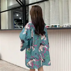 Модная Повседневная рубашка с короткими рукавами и принтом, с укороченным рукавом, новинка 2019 года, кимоно, одежда для защиты от солнца в