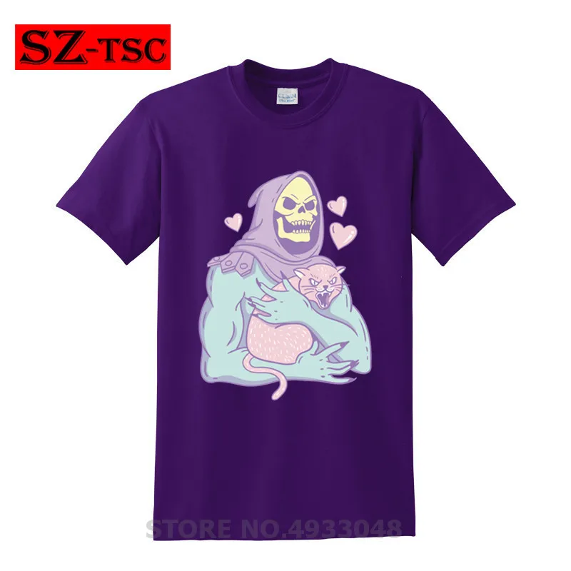 

Funny Skeletor's Cat Tshirt Men Clothing Printed Loose Oversize Summer Top Harajuku Short Casual T shirt Men Brand New Tumblr